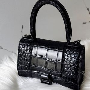 balenciaga hourglass XS black 🖤 CROC embossed mini handbag dame Italy